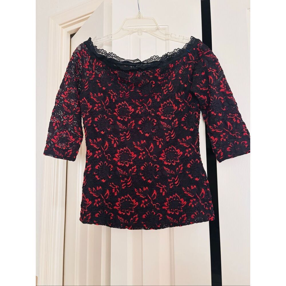 Venus Off The Shoulder Red and Black Lace Top
